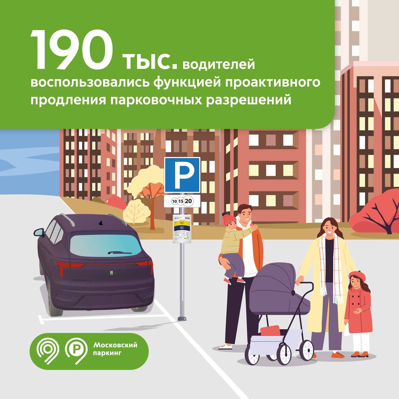 190 тыс. парковочных разрешений автомобилисты продлили одним нажатием за 3 года работы функции