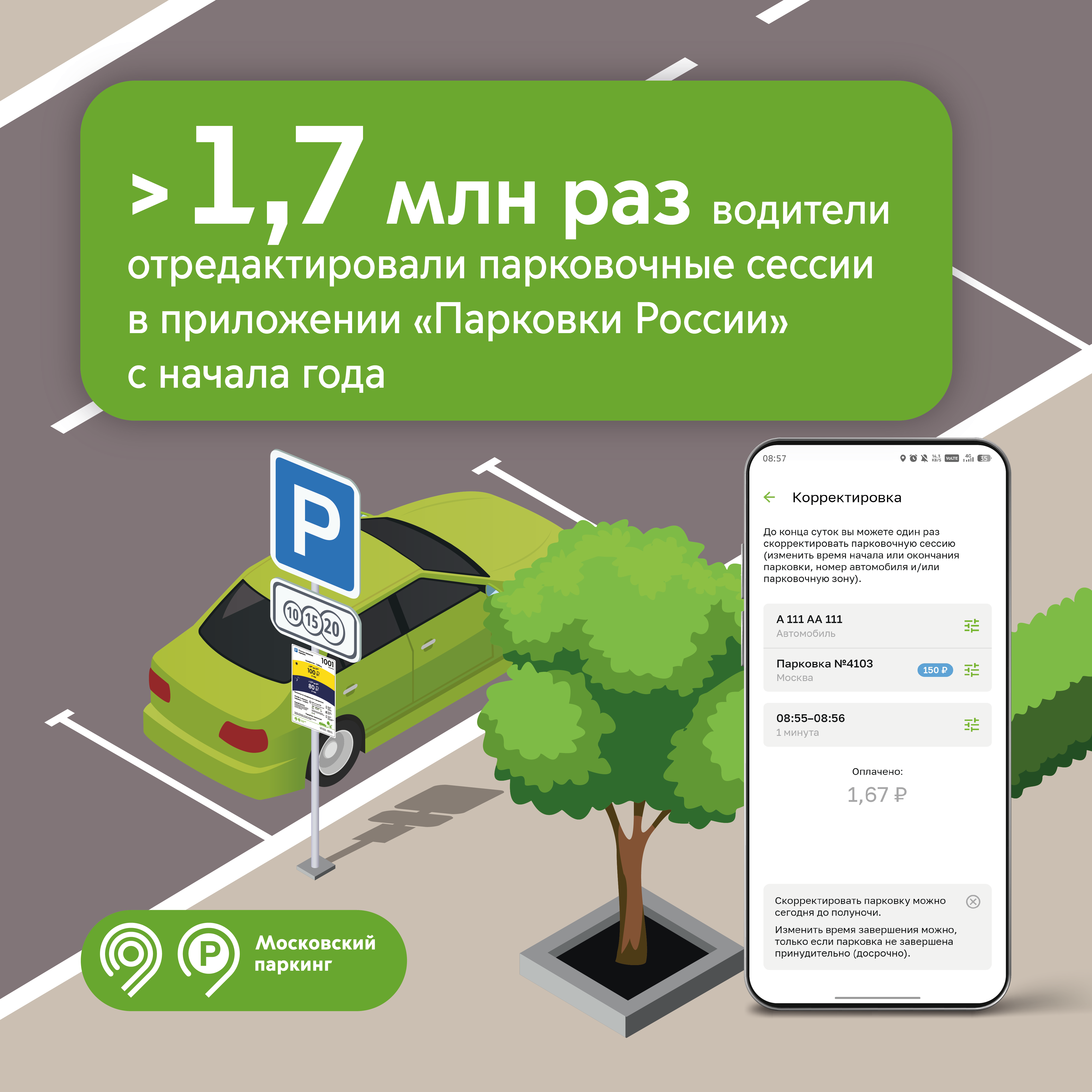 Более 1,7 млн раз водители воспользовались функцией исправления ошибок в приложении «Парковки России» с начала года