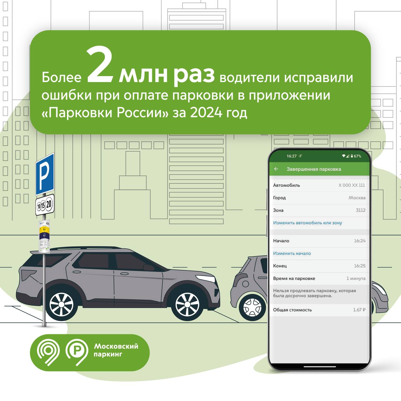 Более 2 млн раз автомобилисты воспользовались функцией по исправлению ошибок в приложении «Парковки России» в 2024 году