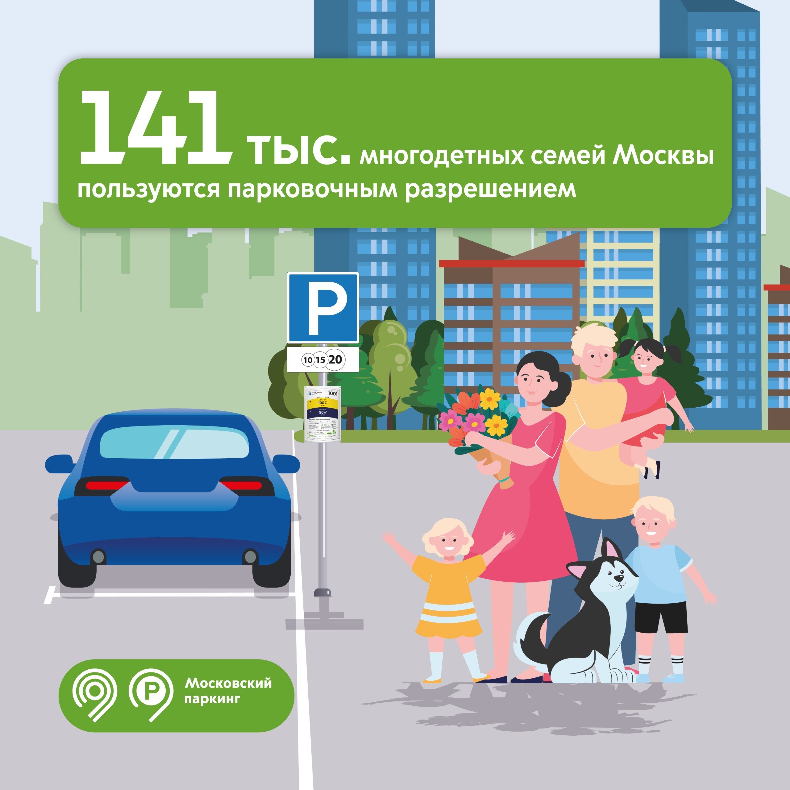 141 тыс. многодетных семей в Москве паркуют свои машины бесплатно