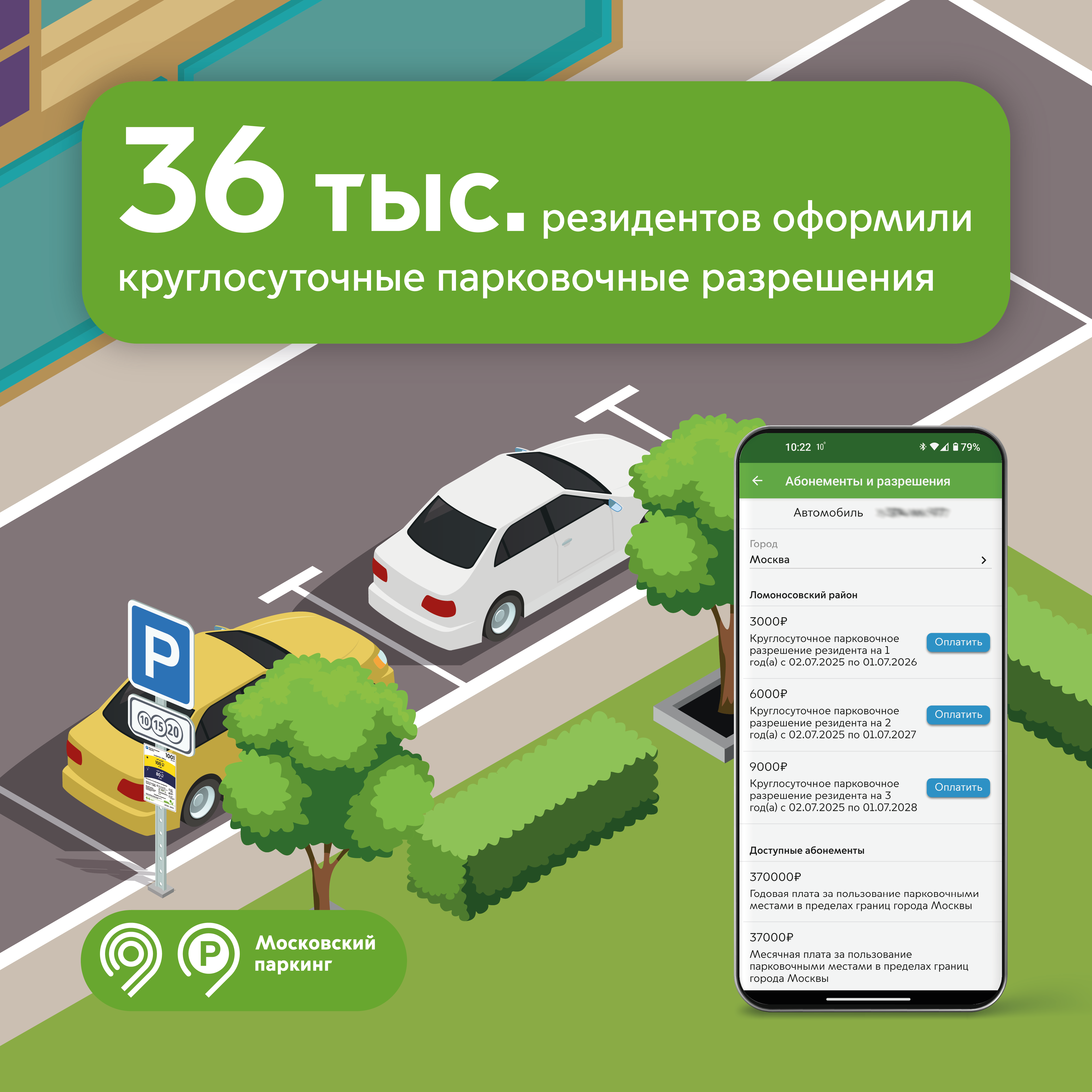 С начала года водители оплатили 36 тыс. круглосуточных парковочных разрешений через приложение «Парковки России»