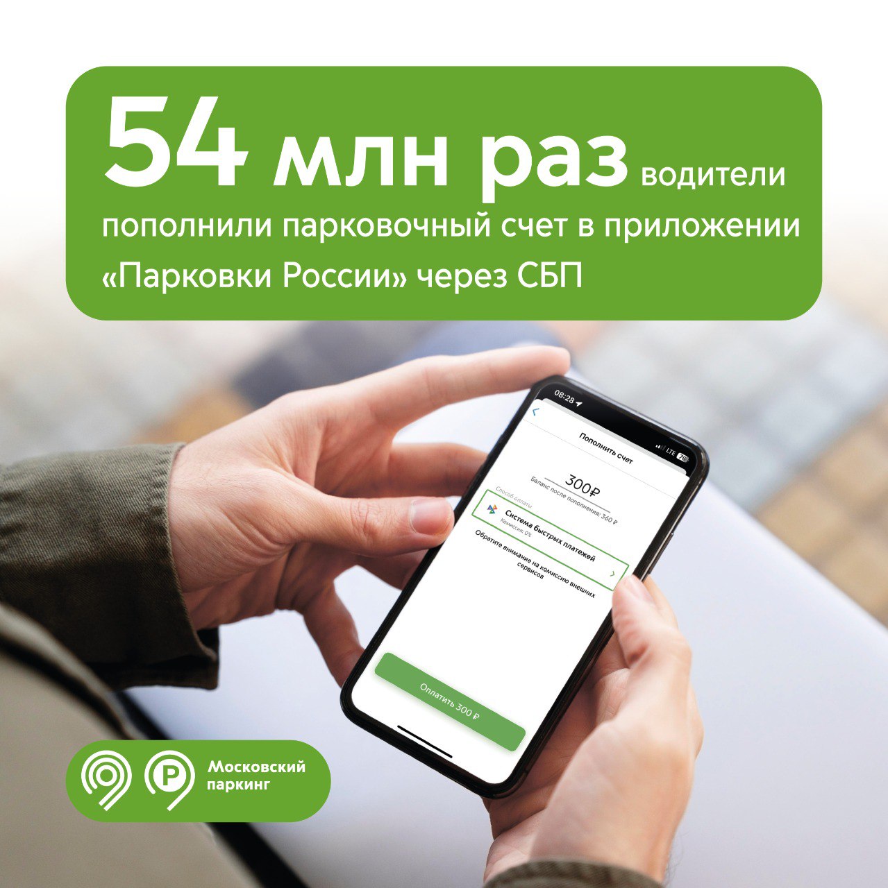 54 млн раз водители пополнили парковочный счет в приложении «Парковки России» через Систему быстрых платежей